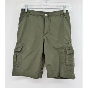 REI KID Green Nylon Cargo Shorts Flat Front Cargo Pockets Zip Closure Solid‎